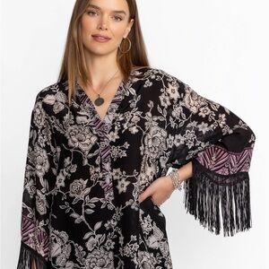 Johnny Was Edina Fringe Floral Rayon Button-Up Blouse NWOT Size M